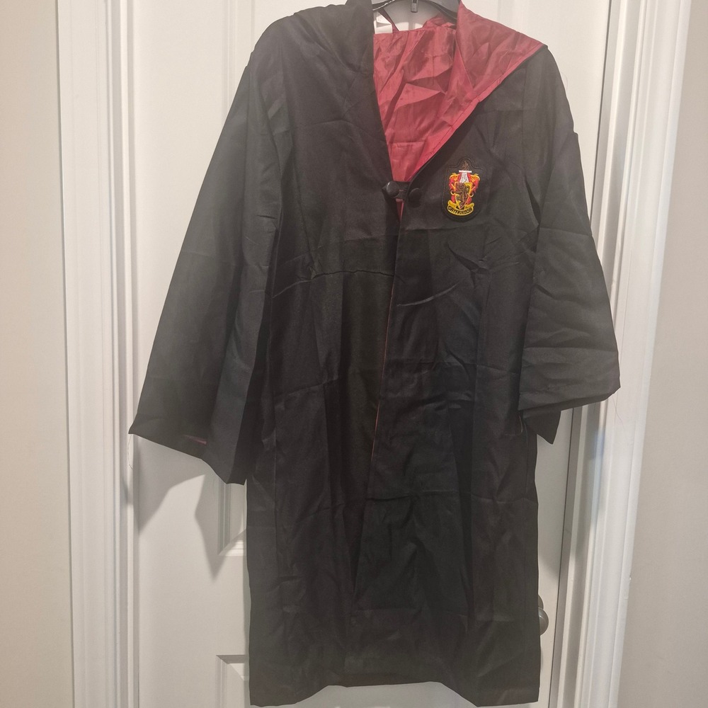 Harry Potter Gryffindor Wizard Robe Costume Black Red Hooded Cloak Mens S